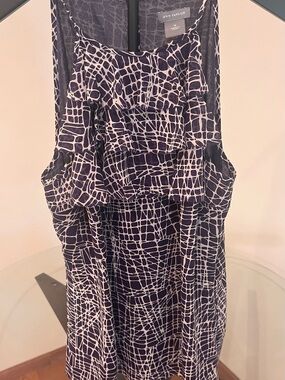 Ann Taylor Navy and Cream Printed Ruffle Tank Dress